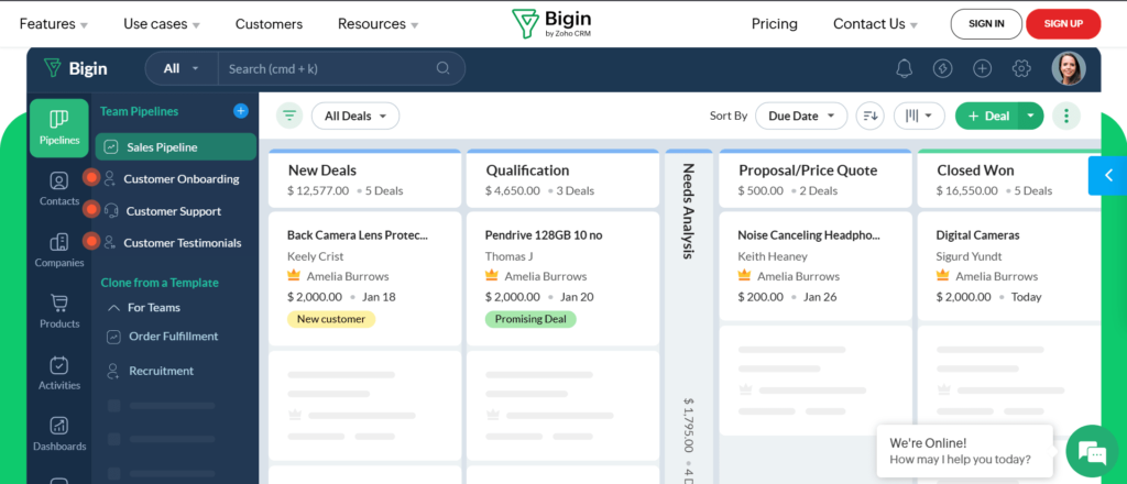 CRM Software for Small Business Owners - Bigin by Zoho