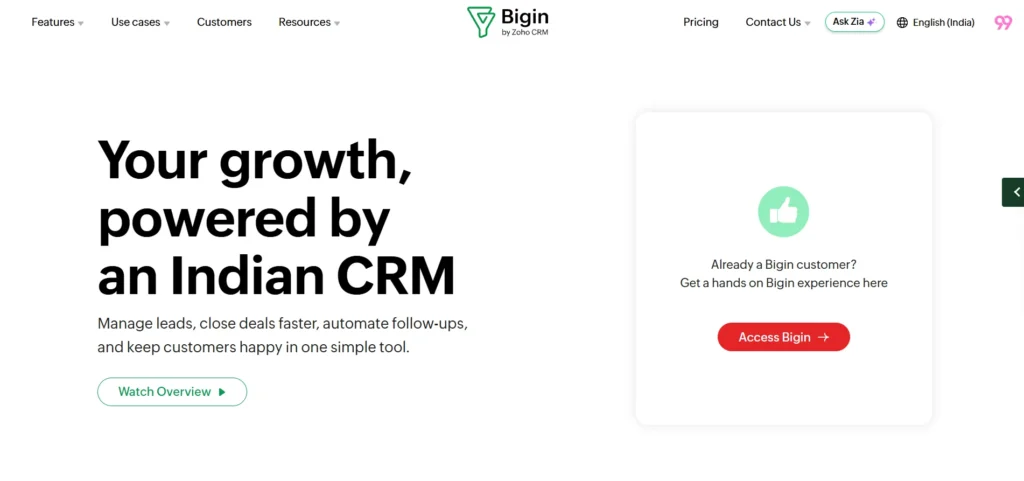 CRM Software for Small Business - Bigin by Zoho
